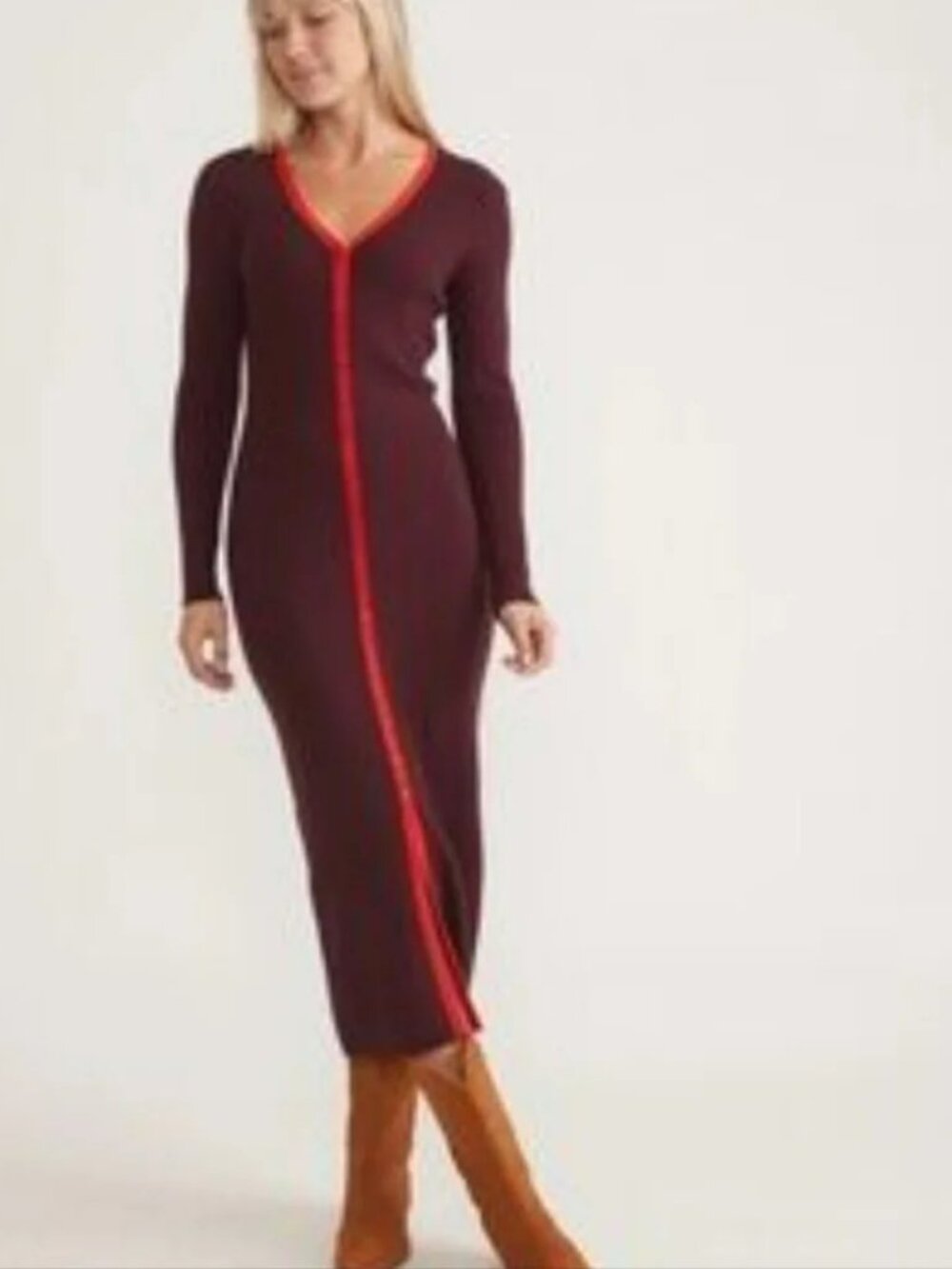 Whimsy Boho Classic Coquette Marine Layer Burgundy Red Ribbed Midi Dress Sz M